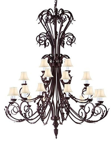 Large Foyer / Entryway Wrought Iron Chandelier 50" Inches Tall With White Shades H50" X W30" - A83-Whiteshades/724/24