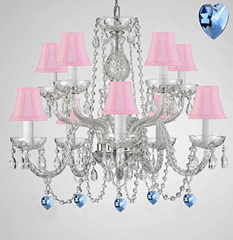 Empress Crystal (Tm) Chandelier Chandeliers Lighting With Blue Color Crystal And Pink Shades - G46-B85/Sc/1122/5+5-Pink Shades