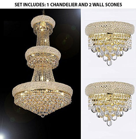 Set Of 3 - 1 French Empire Crystal Chandelier Chandeliers H50" X W30" And 2 Empire Empress Crystal (Tm) Wall Sconce Lighting W 12" H 6" - 1Ea-541/24 + 2Ea-C121-1800W12G