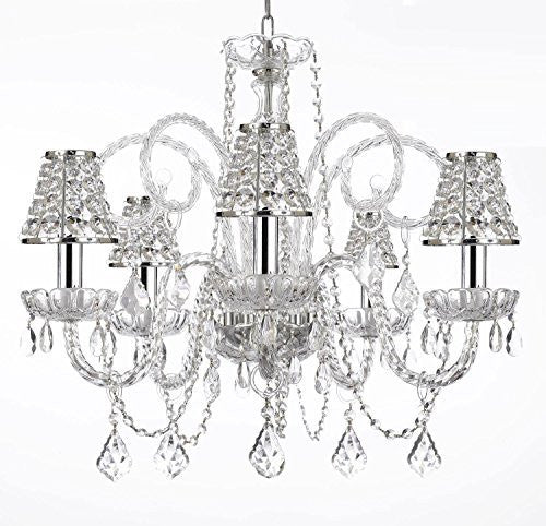 Empress Crystal (Tm) Chandelier Lighting With Chrome Sleeves And Crystal Shades H25" X W24" - A46-B32/B43/385/5