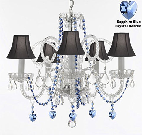 Authentic All Crystal Chandelier Chandeliers Lighting With Sapphire Blue Crystal Hearts And Black Shades Perfect For Living Room Dining Room Kitchen Kid'S Bedroom H25" W24" - A46-B85/B82/Sc/Blackshades/385/5