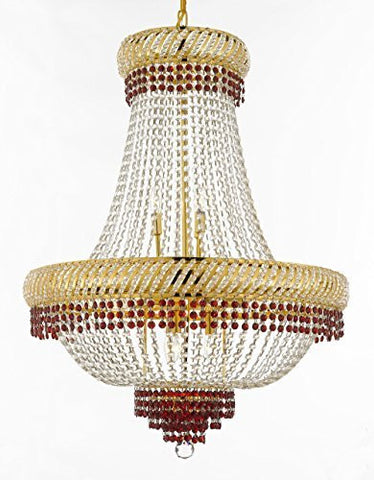 French Empire Crystal Chandelier Chandeliers Lighting Trimmed With Ruby Red Crystal Good For Dining Room Foyer Entryway Family Room And More H34" X W27" - F93-B74/Cg/448/12
