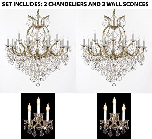Set Of 4 - 2 Maria Theresa Chandelier Crystal Lighting Chandeliers H38" X W37" And 2 Maria Theresa Wall Sconce Crystal Lighting H14" x W11.5" - 2Ea 1/21510/15+1 + 2Ea CG/2813/3