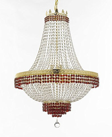 French Empire Crystal Chandelier Chandeliers Lighting Trimmed With Ruby Red Crystal Good For Dining Room Foyer Entryway Family Room And More H36" W30" - F93-B74/Cg/870/14