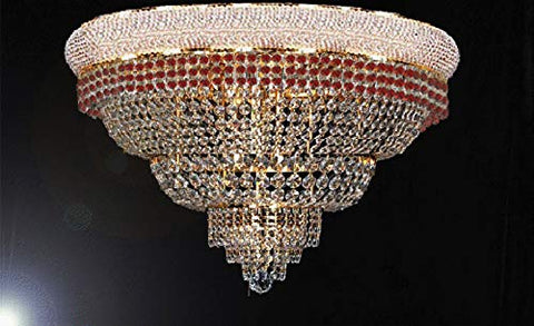 Flush French Empire Crystal Chandelier Chandeliers Moroccan Style Lighting Trimmed with Ruby Red Crystal! Good for Dining Room, Foyer, Entryway, Family Room and More! H16" X W30" - G93-FLUSH/B74/CG/448/21