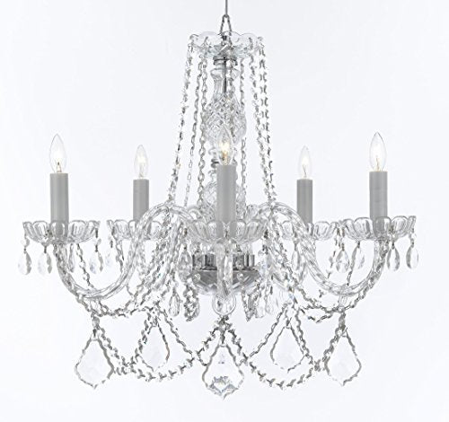 Swarovski Crystal Trimmed Murano Venetian Style Chandelier Crystal Lights Fixture Pendant Ceiling Lamp for Dining Room, Bedroom, Entryway , Living Room - With Large, Luxe Crystals! H25" X W24" - A46-B94/B89/384/5SW