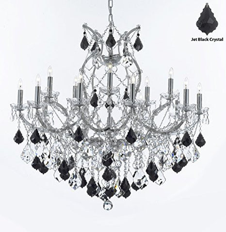 Maria Theresa Chandelier Lighting Crystal Chandeliers H38 "X W37" - Chrome Finish Dressed With Jet Black Crystals Great For The Dining Room Living Room Family Room Entryway / Foyer - J10-Chrome/B20/26050/15+1