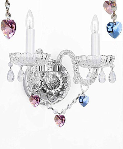 Wall Sconce Lighting With Crystal Blue And Pink Hearts - Perfect For Boys And Girls Bedrooms - G46-B85/B21/2/386