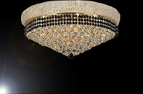 Flush French Empire Crystal Chandelier Chandeliers Lighting Trimmed With Jet Black Crystal Good For Dining Room Foyer Entryway Family Room And More H16" X W30" - G93-Flush/B79/Cg/541/24
