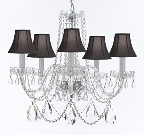 Murano Venetian Style Chandelier Crystal Lights Fixture Pendant Ceiling Lamp for Dining Room, Bedroom, Entryway , Living Room with Large, Luxe, Diamond Cut Crystals! H25" X W24" w/ Black Shades - A46-BLACKSHADES/B93/B89/384/5DC