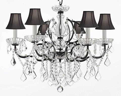 Nineteenth C. Baroque Iron & Crystal Chandelier Lighting Dressed With Empress Crystal And Black Shades H 25" X W 26" - G83-Blackshades/994/6