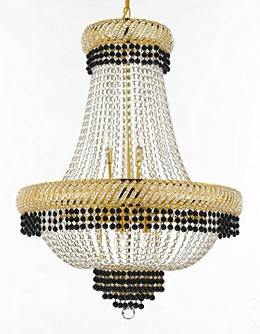 French Empire Crystal Chandelier Chandeliers Lighting Trimmed With Jet Black Crystal Good For Dining Room Foyer Entryway Family Room And More H26" X W23" - F93-B79/Cg/448/9