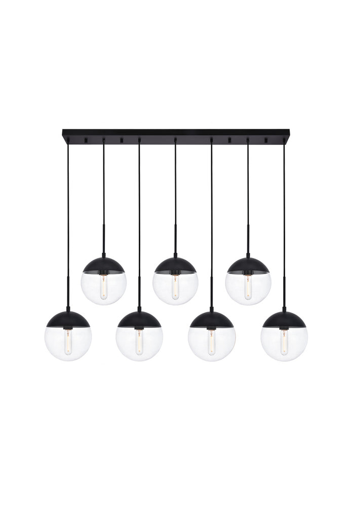 ZC121-LD6087BK - Living District: Eclipse 7 Lights Black Pendant With Clear Glass