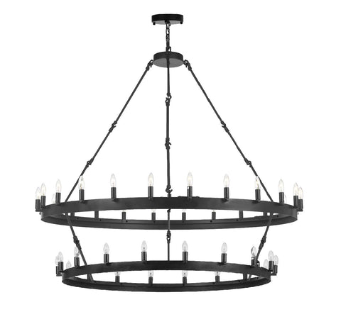 Wrought Iron Vintage Barn Metal Castile Two Tier Chandelier Chandeliers Industrial Loft Rustic Lighting W 50" H 60" - Great for the Living Room, Family Room, Foyer, and more - G7-3428/24+18