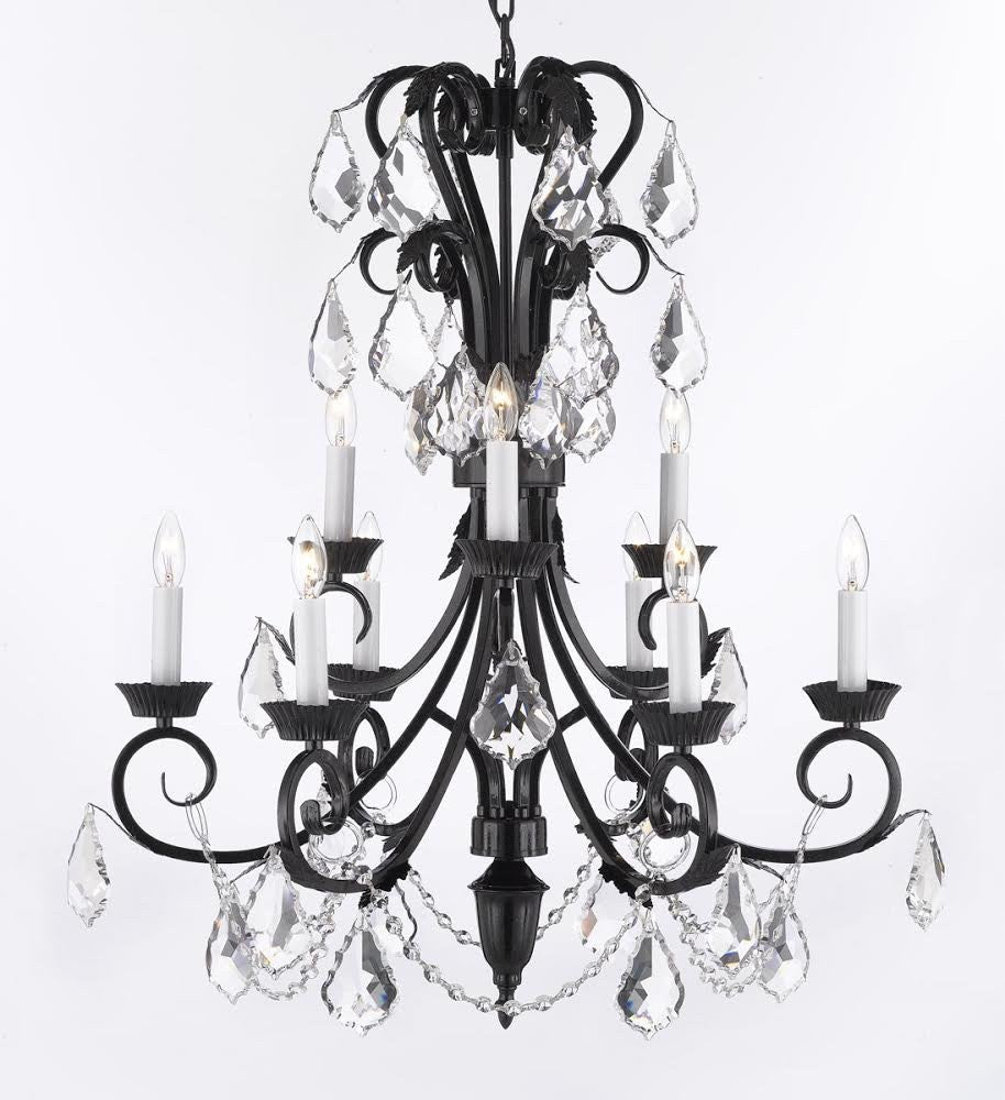 Wrought Iron Crystal Chandelier 30" Inches Tall With Crystal Trimmed With Sp... - H5-36Pl-Aeal