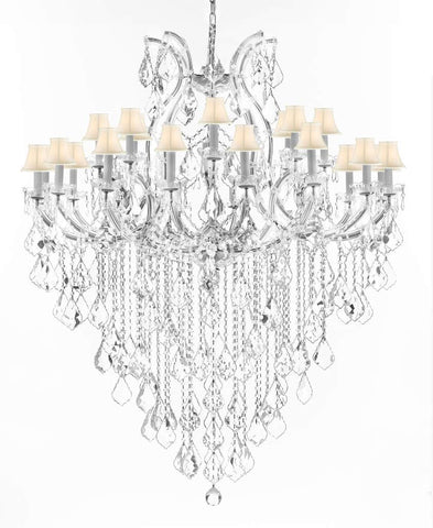 Crystal Chandelier Lighting Chandeliers H59" XW46" Great for The Foyer, Entry Way, Living Room, Family Room and More! w/White Shades - A500-B12/WHITESHADES/CS/2MT/24+1