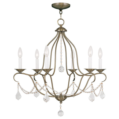 Livex Chesterfield 6 Light Antique Brass Chandelier - C185-6426-01