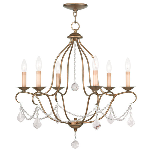 Livex Chesterfield 6 Light Antique Gold Leaf Chandelier - C185-6426-48