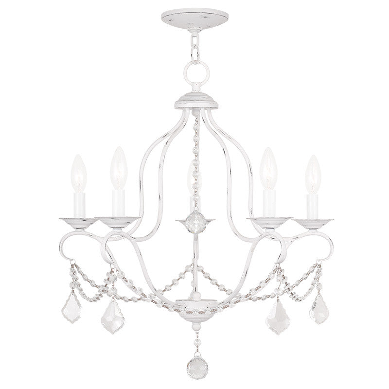 Livex Chesterfield 5 Light Antique White Chandelier - C185-6435-60