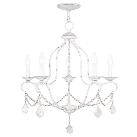 Livex Chesterfield 5 Light Antique White Chandelier - C185-6435-60