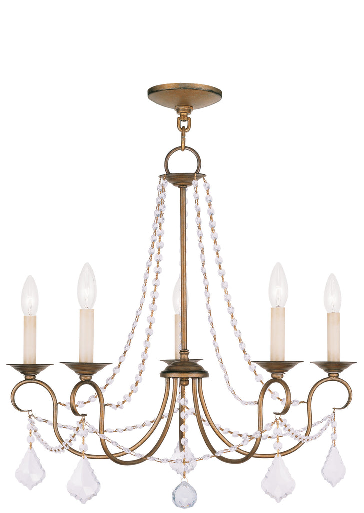 Livex Pennington 5 Light Antique Gold Leaf Chandelier - C185-6515-48