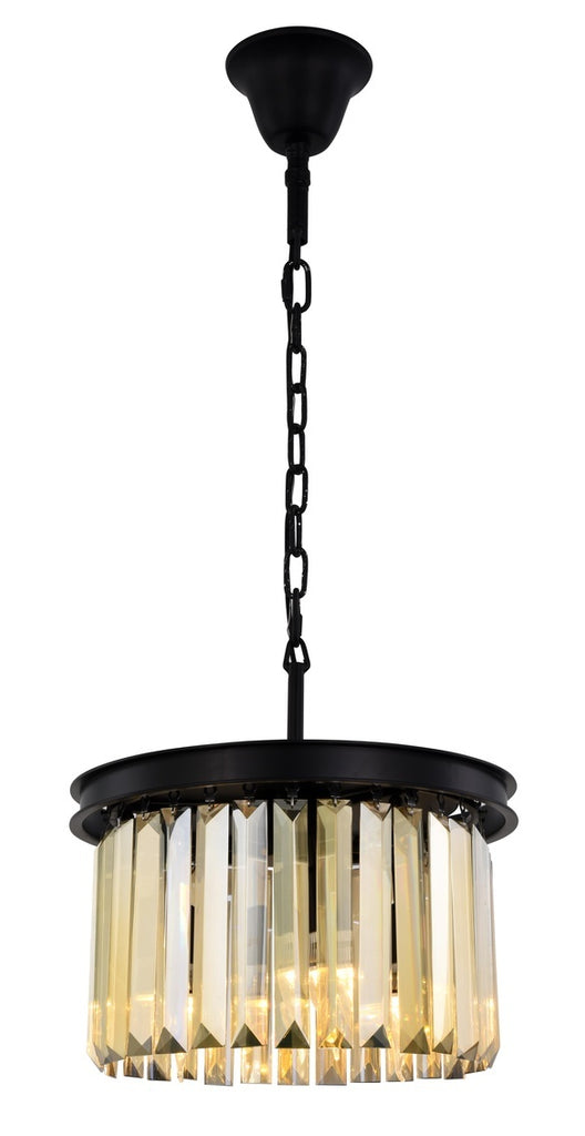 ZC121-1238D16MB-GT/RC - Urban Classic: Sydney 3 light Matte Black Pendant Golden Teak (Smoky) Royal Cut Crystal