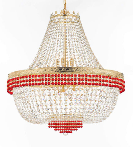 Nail Salon French Empire Crystal Chandelier Lighting Dressed with Ruby Red Crystal Balls - Great for The Dining Room H 36" W 36" 25 Lights - G93-B74/H36/CG/4199/25