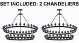 Set of 2 - Wrought Iron Vintage Barn Metal Castile Two Tier Chandelier Industrial Loft Rustic Lighting W 63" H 60" w/Black Shades Great for The Living Room, Dining Room, Foyer and Entryway, Family Room, and More -  2EA G7-BLACKSHADES/3428/54