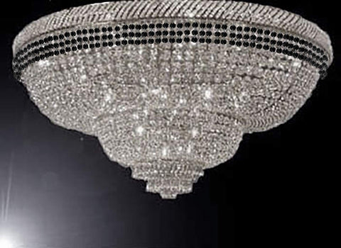 Flush French Empire Crystal Chandelier Chandeliers Moroccan Style Lighting Trimmed with Jet Black Crystal! Good for Dining Room, Foyer, Entryway, Family Room and More! H29" X W50" - G93-FLUSH/B79/CS/448/48
