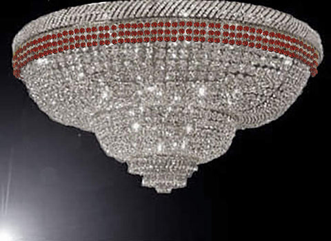 Flush French Empire Crystal Chandelier Chandeliers Moroccan Style Lighting Trimmed with Ruby Red Crystal! Good for Dining Room, Foyer, Entryway, Family Room and More! H29" X W50" - G93-FLUSH/B74/CS/448/48