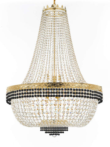 Nail Salon French Empire Crystal Chandelier Lighting Dressed with Jet Black Crystal Balls - Great for The Dining Room, Foyer, Entryway and More! H 50" W 36" 25 Lights - G93-B75/H50/CG/4199/25