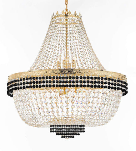 Nail Salon French Empire Crystal Chandelier Lighting Dressed with Jet Black Crystal Balls - Great for The Dining Room, Foyer, Entryway and More! H 36" W 36" 25 Lights - G93-B75/H36/CG/4199/25