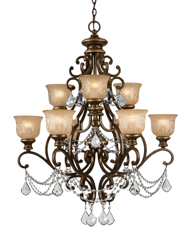 9 Light Bronze Umber Traditional Chandelier Draped In Clear Swarovski Strass Crystal - C193-7509-BU-CL-S