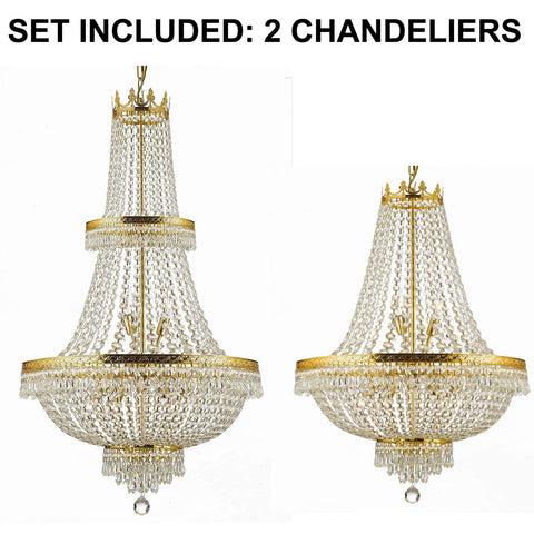 Set of 2-1 French Empire Crystal Chandelier Lighting H50" X W24" and 1 French Empire Crystal Gold Chandelier Lighting - Great for The Dining Room, Foyer, Entry Way, Living Room - H30" X W24" - 1EA CG/870/15 + 1EA 870/9