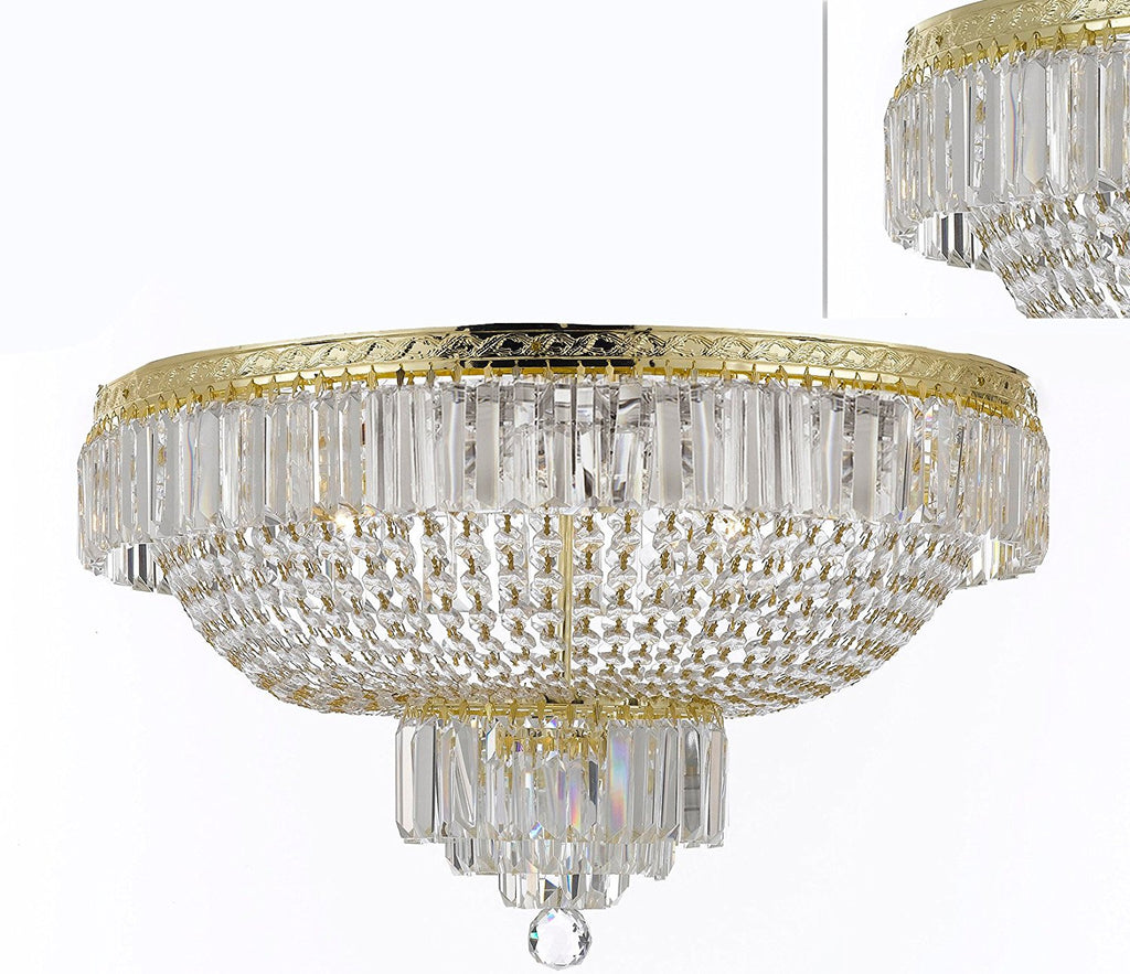 French Empire Crystal SemiFlush Basket Chandelier Chandeliers Lighting H21" X W30" - F93-B102/FLUSH/CG/870/14