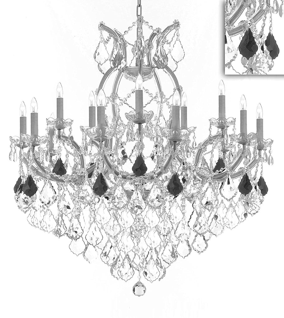 Maria Theresa Chandelier Crystal Lighting Chandeliers Lights Fixture Pendant Ceiling Lamp for Dining room, Entryway , Living room H38" X W37"- Dressed with Jet Black Crystals - A83-B97/SILVER/21510/15+1