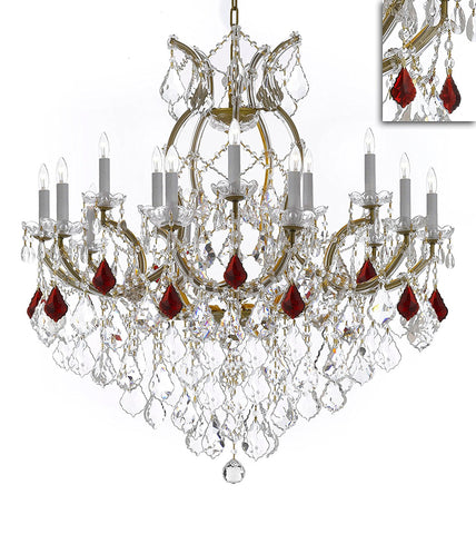 Swarovski Crystal Trimmed Maria Theresa Chandelier Crystal Lighting Chandeliers Lights Fixture Pendant Ceiling Lamp for Dining room, Entryway , Living room H38" X W37" - Dressed with Ruby Red Crystals - A83-B98/21510/15+1SW