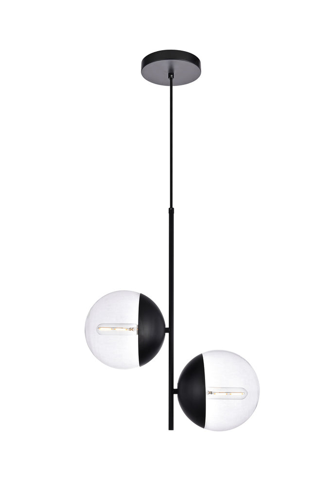 ZC121-LD6117BK - Living District: Eclipse 2 Lights Black Pendant With Clear Glass