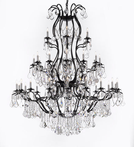 Swarovski Crystal Trimmed Chandelier Large Foyer / Entryway Wrought Iron Chandelier Lighting With Crystal H60" X W52" - A83-3031/36Sw