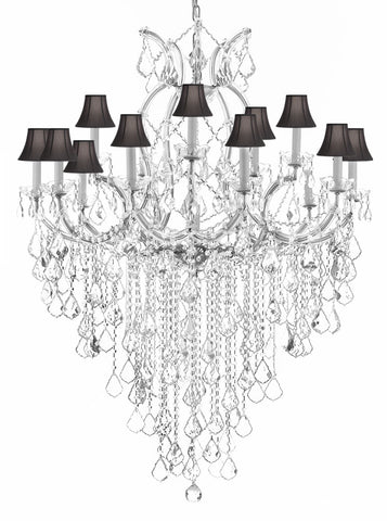 Maria Theresa Chandelier Empress Crystal (Tm) Lighting Chandeliers H50" X W37" With Black Shades Great For Large Foyer / Entryway - A83-B12/Silver/Sc/Blackshades/21510/15+1