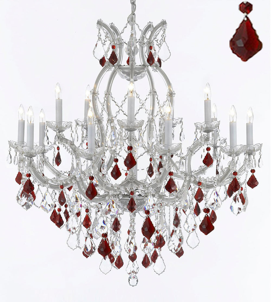 New Maria Theresa Chandelier Crystal Lighting H38" X W37" W/ Red Crystal - A83-B2/Silver/21510/15+1 Red
