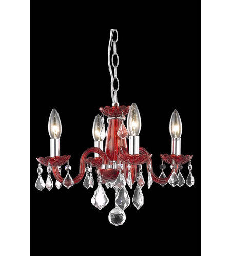 C121-7804D15RD/RC+SH By Elegant Lighting Rococo Collection 4 Light Dining Room Red Finish