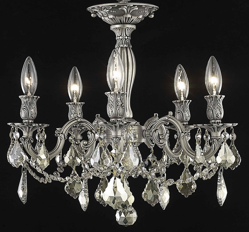 C121-9205F18PW-GT/RC By Elegant Lighting Rosalia Collection 5 Light Flushmount Pewter Finish