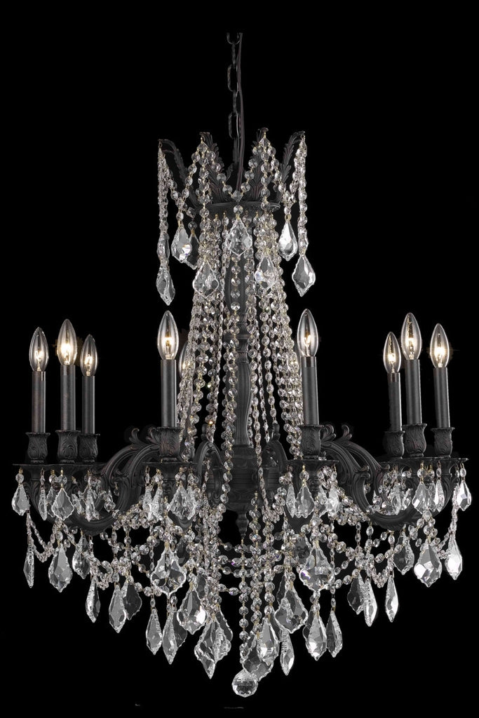 C121-9210D28DB/RC By Elegant Lighting Rosalia Collection 10 Light Chandeliers Dark Bronze Finish