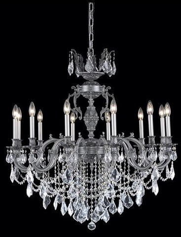 C121-9512D36PW/RC By Elegant Lighting Marseille Collection 12 Light Dining Room Pewter Finish