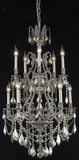 C121-9610D26PW-GT/RC By Elegant Lighting Monarch Collection 10 Light Chandeliers Pewter Finish