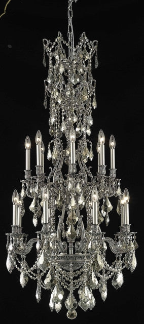 C121-9616D27PW-GT/RC By Elegant Lighting Monarch Collection 16 Light Chandeliers Pewter Finish