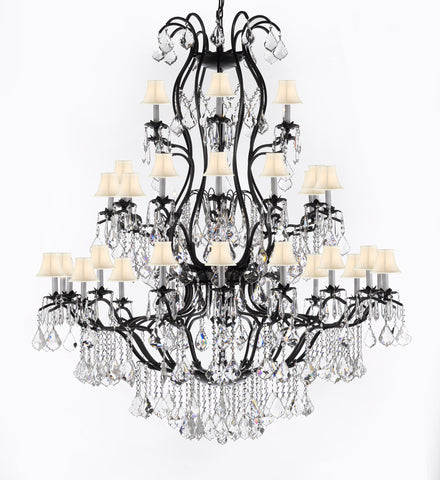 Large Foyer / Entryway Wrought Iron Chandelier Lighting With Crystal And White Shades H60" X W52" - A83-Sc/Whiteshade3031/36+1