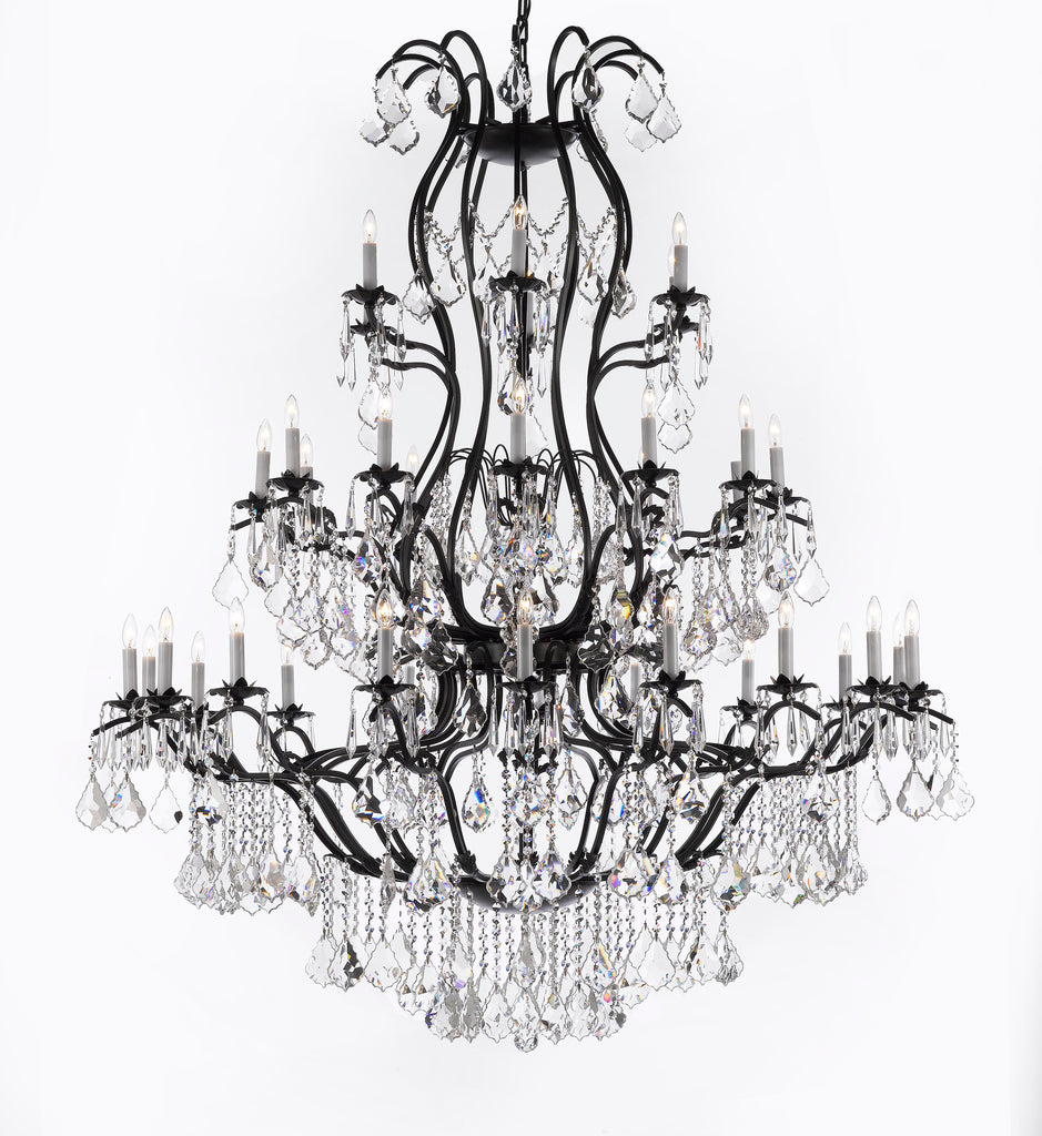 Large Foyer / Entryway Wrought Iron Chandelier Lighting With Crystal H60" X W52" - A83-3031/36