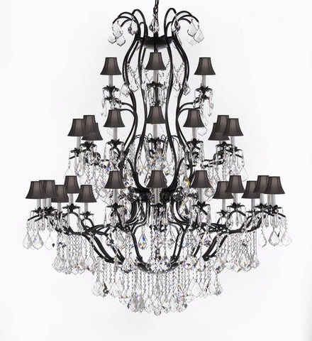 Large Foyer / Entryway Wrought Iron Chandelier Lighting With Crystal And Black Shades H60" X W52" - A83-Sc/Blackshade/3031/36